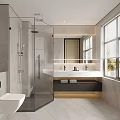 Modern Bathroom Interior With Glass Shower Backlit Mirror And Marble Tiles