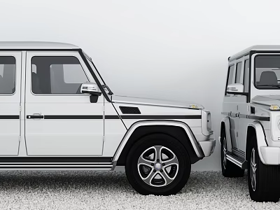 Two White Classic SUV Cars Parked Side By Side With Sleek Body And Alloy Wheels Design 3d model