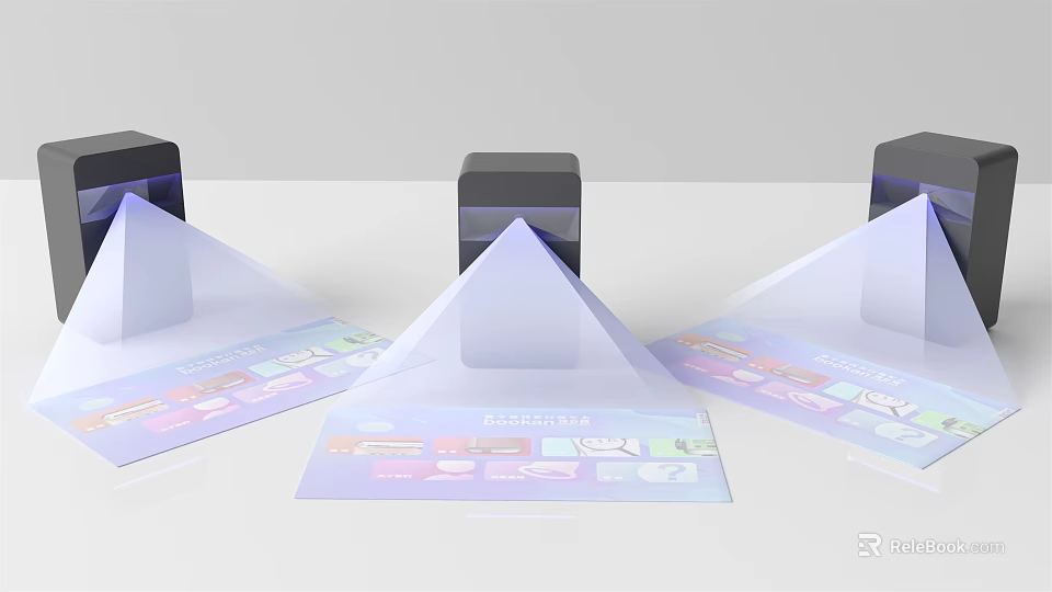 3D Pyramid Display With Colorful Base Cards Icon Elements And Black Cube Center 3d model 