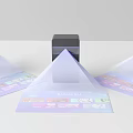 3D Pyramid Display With Colorful Base Cards Icon Elements And Black Cube Center 3d model