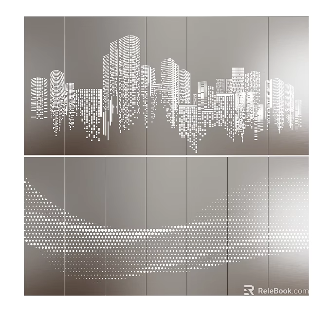 Modern Urban Silhouette And Perforated Wave Pattern Wall Art Design 3d model 
