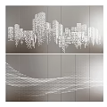 Modern Urban Silhouette And Perforated Wave Pattern Wall Art Design 3d model