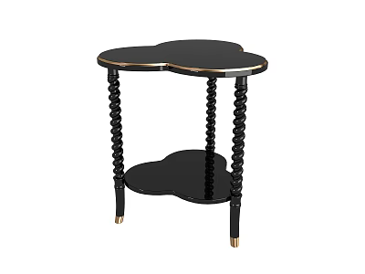 Black Spiral Leg Side Table With Gold Accents And Two Tier Design 3d model