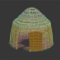 Traditional Thatched Hut Structure With Conical Straw Roof And Woven Walls Design