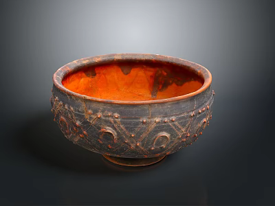 Handcrafted Ceramic Dinnerware Set With Orange Interior Black Exterior And Decorative Patterns 3d model