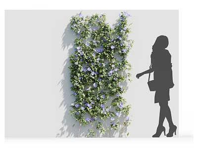 Lush Bush Wall Adorned With Purple Flowers And Woman Standing Nearby 3d model