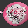 Cute Pink Hat Cartoon Character With Red Eyes White Cream Decoration And Lollipop