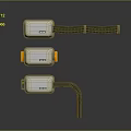 Three Contemporary Electrical Control Devices With Gray Bodies Orange Accents And Connection Cables