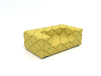 Stylish Yellow Two Seater Sofa With Modern Geometric Diamond Pattern Design 3d model