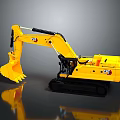 Yellow CAT Tracked Excavator With Front Bucket And Reflective Surface 3d model