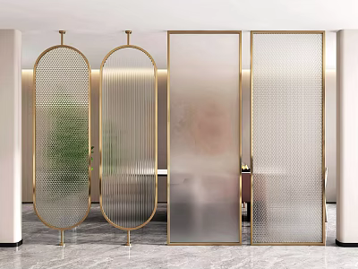 Modern Interior Design With Elegant Textured Glass Room Dividers And Gold Frames 3d model
