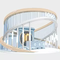 Modern Exhibition Booth With Circular Design Transparent Walls And Lighted LOGO Center