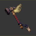 Flaming Fantasy Weapon Design With Purple Red Handle And Golden Chain Elements