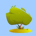Cartoon Tree Scene With Green Canopy Brown Trunk And Grass On Blue Background