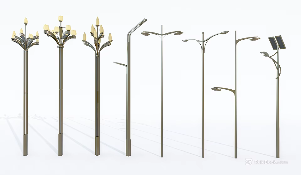 Outdoor Lamp Posts Featuring Various Traditional And Modern Design Styles For Garden And Street 3d model 