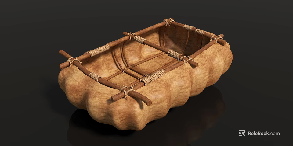 Handcrafted Gourd Container With Wooden Frame And Rope Binding Details 3d model 