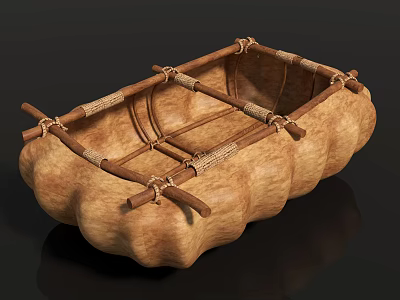 Handcrafted Gourd Container With Wooden Frame And Rope Binding Details 3d model