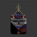 3D Render Of Large Cargo Ship With Red Deck And Masts