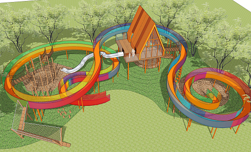 Modern play equipment children's park landscape jungle crossing tree house slide 3d model