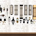Various Wall Lamps With Different Styles And Designs On Brick Wall Background 3d model