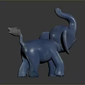 Glossy Blue Ceramic Elephant Figurine with Pink Ears Raised Trunk and Tail Ball