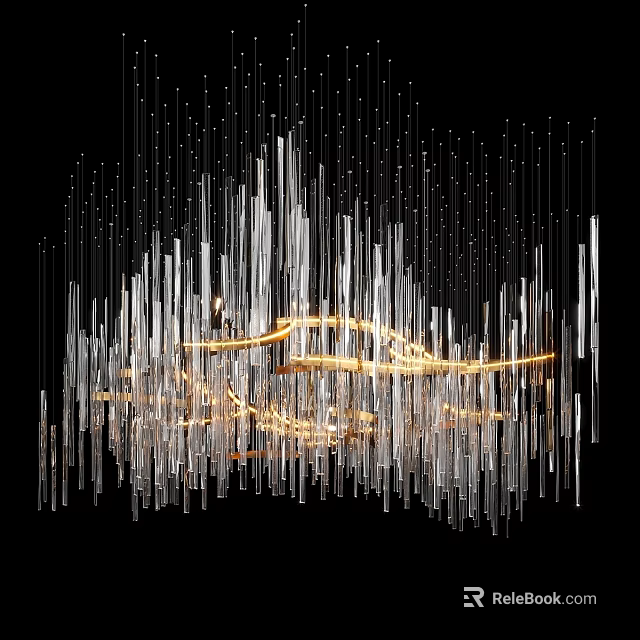 Modern Contemporary Chandelier Design With Vertical Metal Rods And Warm Illuminated Glow Lighting 3d model 