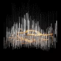 Modern Contemporary Chandelier Design With Vertical Metal Rods And Warm Illuminated Glow Lighting