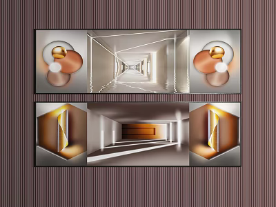 Modern Corridor Design Featuring Geometric Lighting Metallic Accents And Spatial Layout 3d model