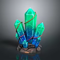 Vibrant Green Blue Crystal Cluster With Red Rope Wrapped On Stone Base