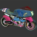 Stylish Blue And Pink Motorcycle With Number 1 Streamlined Design Aerodynamic Fairing And Shiny Wheels