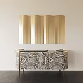 Modern Elegant Entryway Console Table With Marble Pattern And Wavy Gold Mirror 3d model