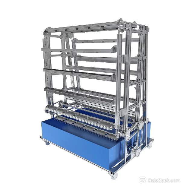 Multi Layer Metal Frame Structure With Blue Base And Storage Racks 3d model