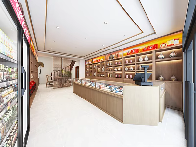Tobacco and Liquor Store Interior With Well Arranged Shelves Glass Display Counters And Various Products 3d model