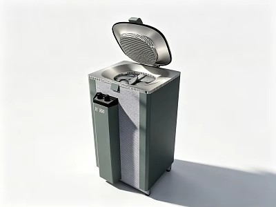 Public Facility Gray Trash Bin With Grid Design And Pedal Operated Lid 3d model