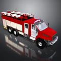 Red And White Fire Truck 3D Rendering With Ladder Wheels And Emergency Features