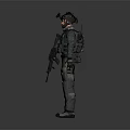 Dual Pose Tactical Game Movie Character With Helmet Vest Knee Pads Firearm And Dark Clothing