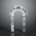 Scenic Stone Archway Landscape With Gray White Stones And Green Moss On Top