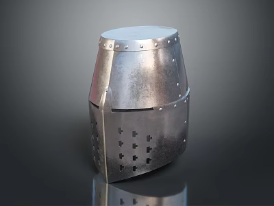 Shiny Silver Medieval Knight Weapon Helmet With Rivets And Holes Design 3d model