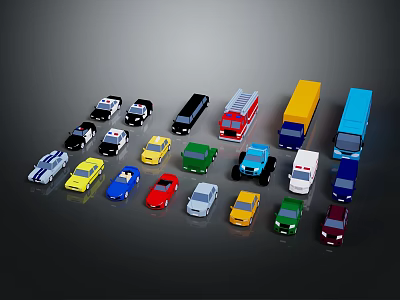 Colorful Toy Cars Collection With Various Types And Different Colors On Dark Background 3d model