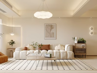 Modern Living Room Interior Design With Plush Sofa Coffee Table Abstract Artwork And Geometric Rug 3d model