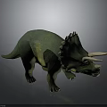 Green Triceratops 3D Model Character With Realistic Spiked Frill And White Horns