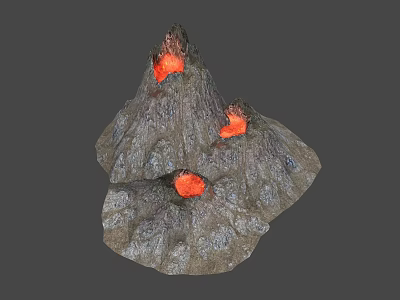 Detailed Volcano Model Featuring Erupting Craters Red Lava And Gray Rock Texture 3d model