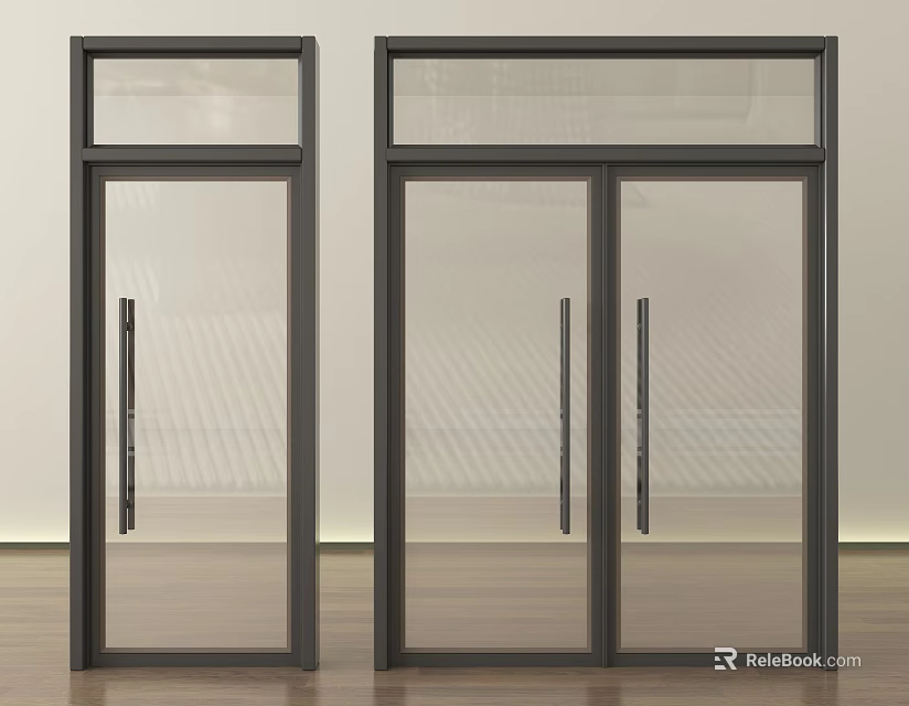 Modern Double Doors With Glass Panels And Black Metal Frames For Home Interior 3d model 