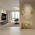 Modern Living and Dining Room Interior With Grey Sofa Coffee Table Artwork And Pendant Light