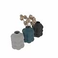 Modern Decorative Ornament Set For Home Decor With Blue Black White Vases And Beige Flowers