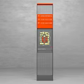 Public Information Kiosk With Orange Top Display Screen Yellow Graphics And Gray Base 3d model