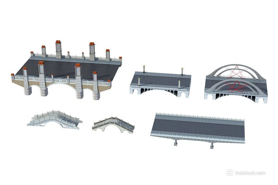 Various Bridge Models Featuring Arch Designs Tower Structures And Modern Styles 3d model 