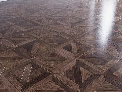 Elegant Dark Wooden Floor With Intricate Geometric Parquet Pattern And Glossy Finish 3d model