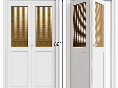 White Wardrobe Double Doors With Woven Rattan Panels 80 Inch Size 3d model