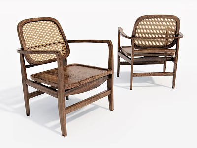 Classic Wooden Lounge Chairs With Rattan Backrest Armrest And Elegant Design 3d model